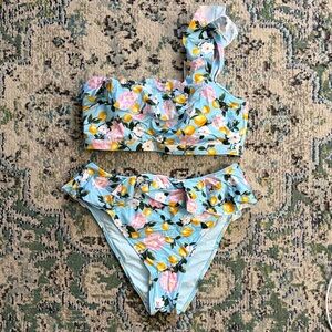Aerie Floral Ruffle Bikini - Blue and Yellow